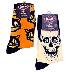 Creepy Co. Beistle Halloween Socks Skull and Black Cats 2 Pair